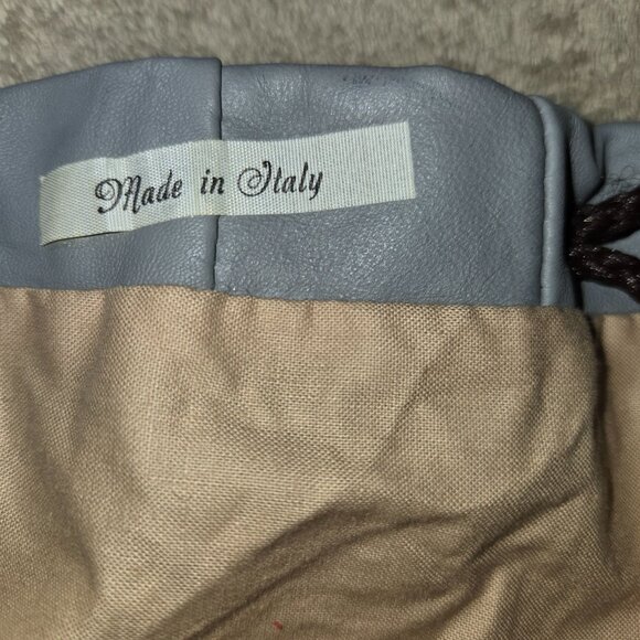 Vintage artisanal patchwork leather drawstring bag, made in Italy - Picture 4 of 9
